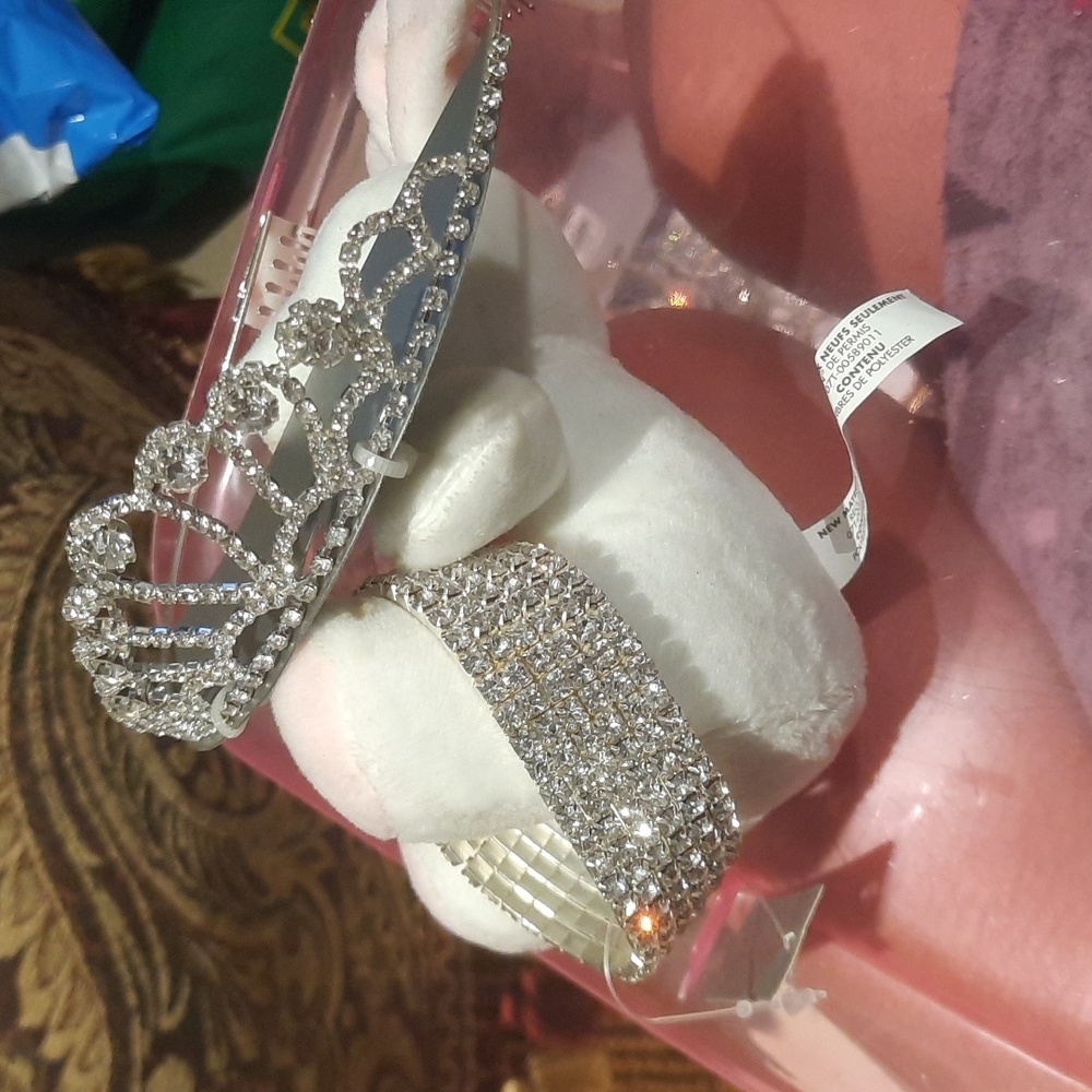 Holiday👸Wedding💍Blinged Out 2 Piece Sparkle Crystal Silver Bracelet TIARA Set